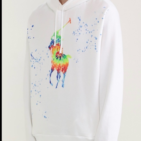 Ralph Lauren White Hoodie with Multicolor Print NWOT - Picture 3 of 7